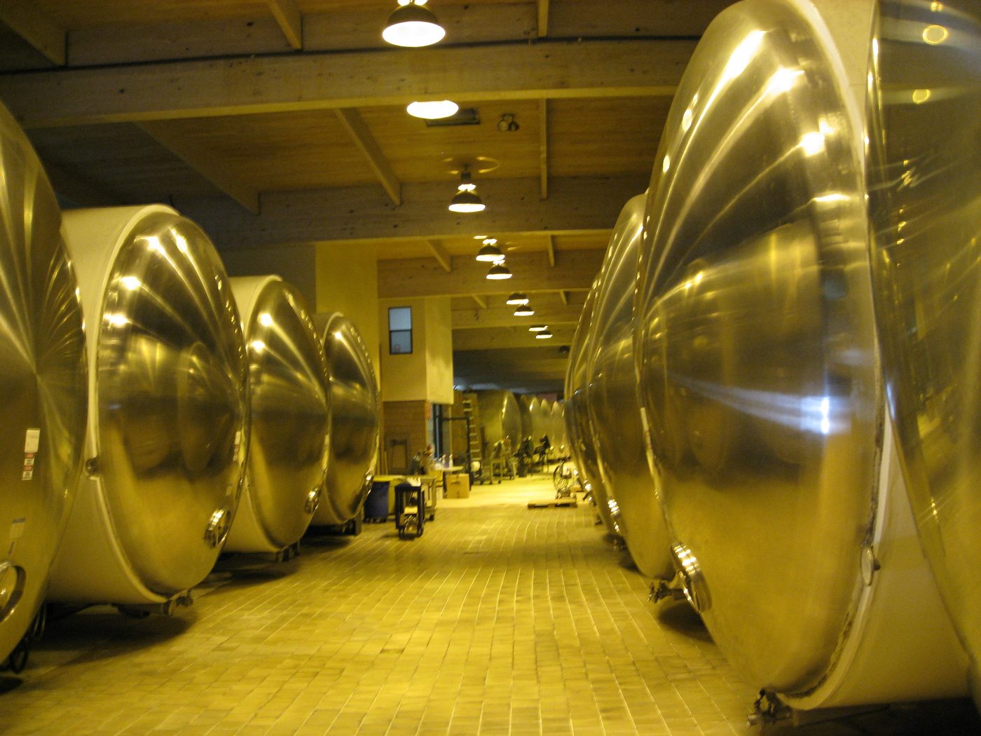 Stainless steel fermentation tanks at a Napa Valley winery