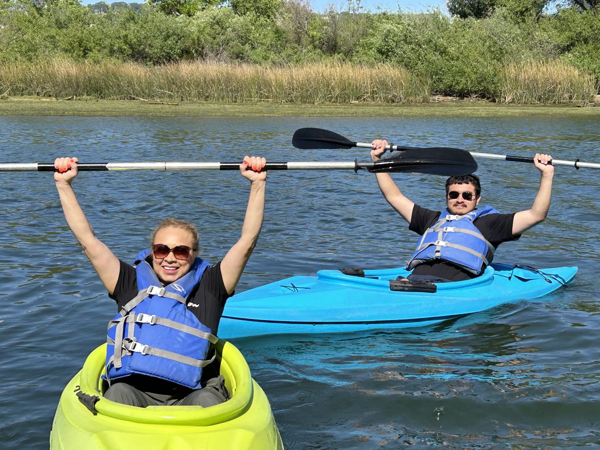 Guests kayaking with Napa Kayak on the Napa River